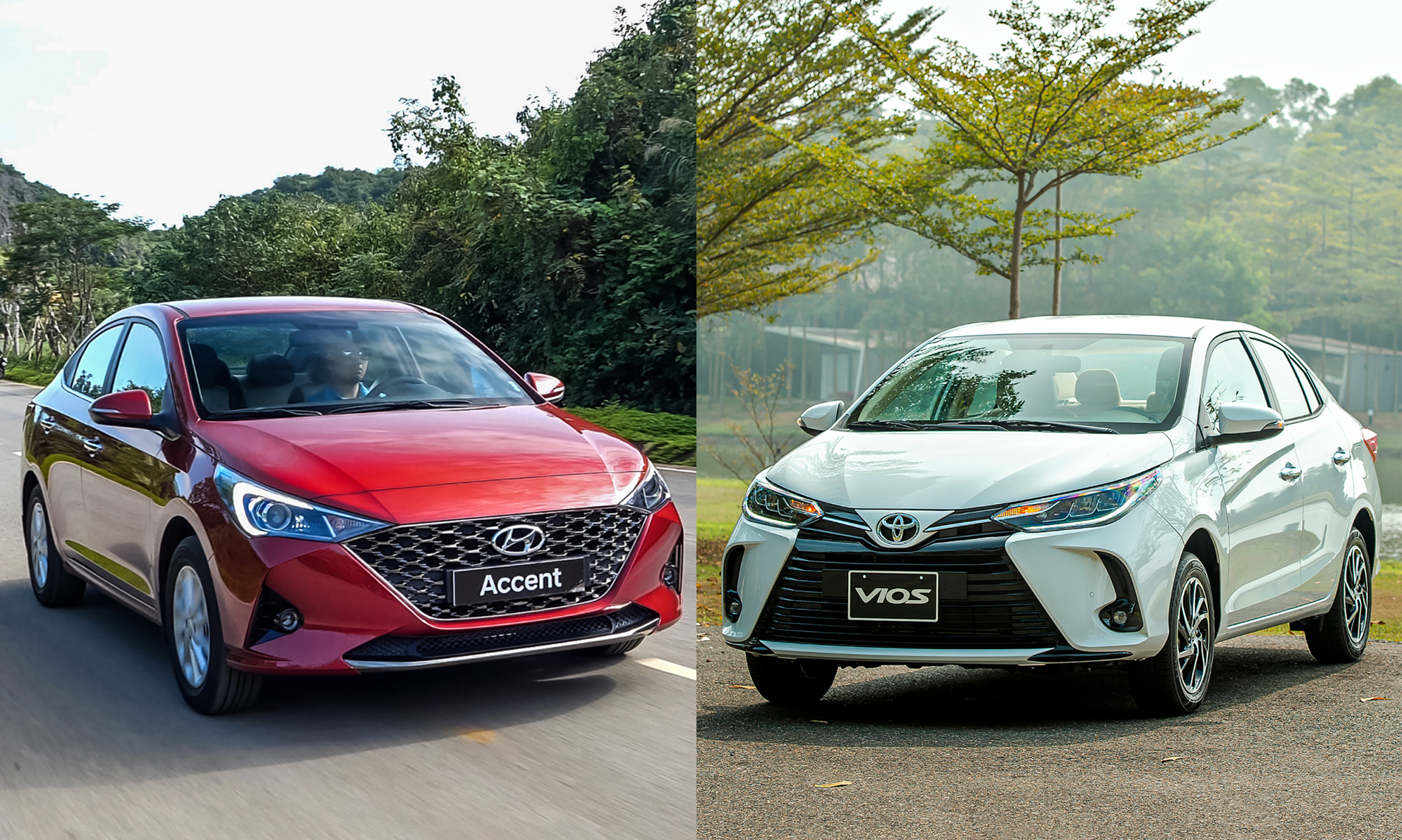Accent và Vios đang là hai mẫu xe cạnh tranh top 1 phân khúc. Ảnh: Hyundai, TMV
